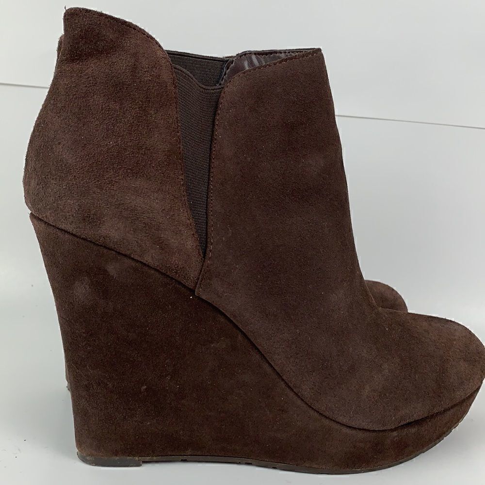 Jessica Simpson Brown Suede Leather wedge platform ankle boots - Picture 7 of 12